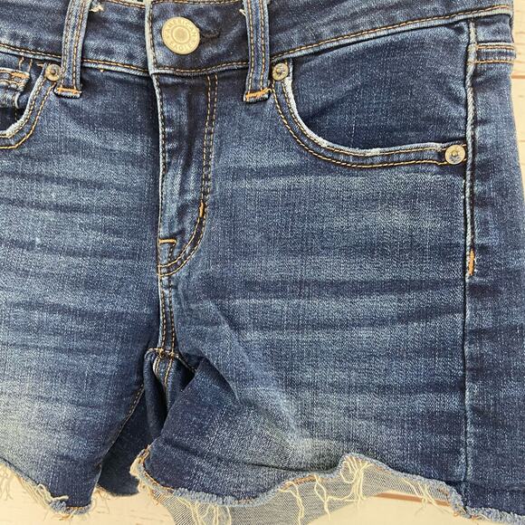 American Eagle 2 Dark Wash Cutoff Super Stretch Shortie Low Rise Denim Shorts - Picture 4 of 9